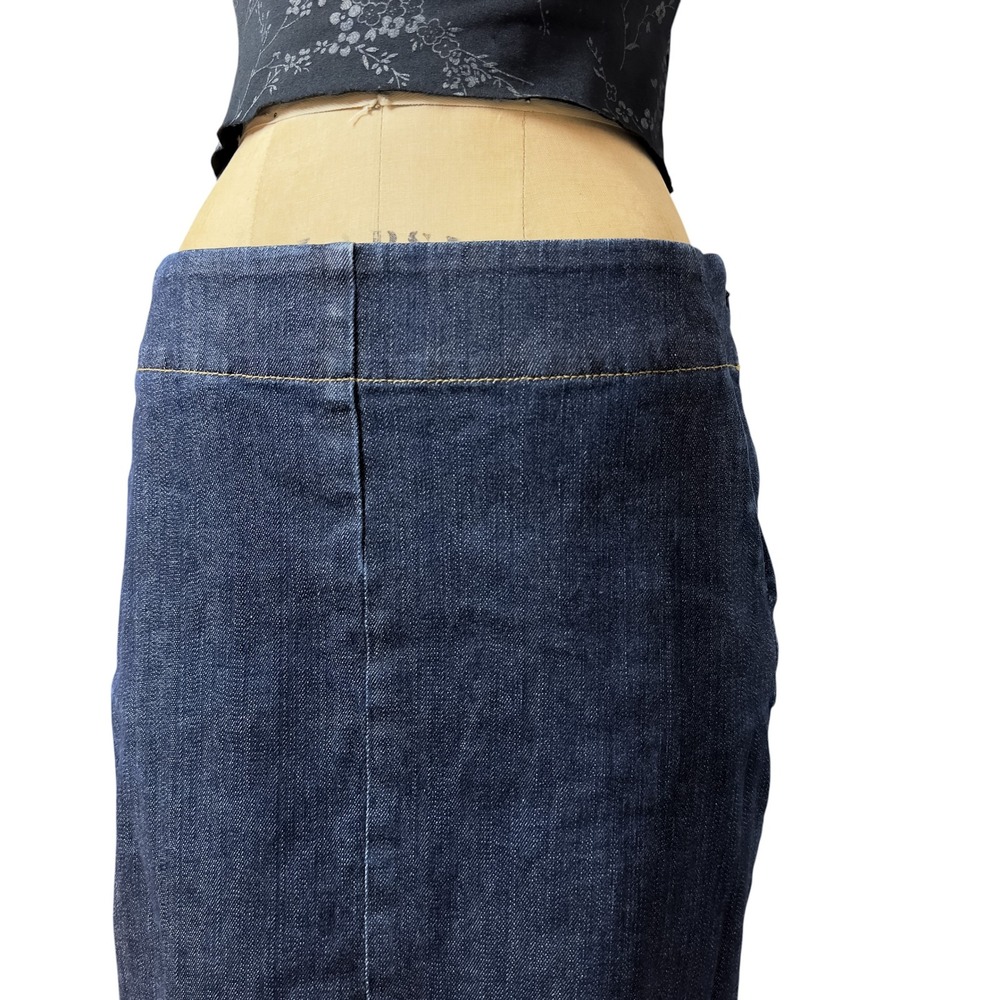 90s Ann Taylor Dark Wash Denim Pencil Skirt Knee Length Contoured Silhouette 2 S - Picture 6 of 12